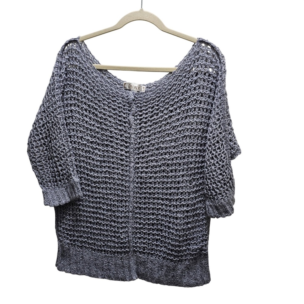 Decree Womens Gray Crochet Knit Batwing Sleeve Sweater‎ Top L